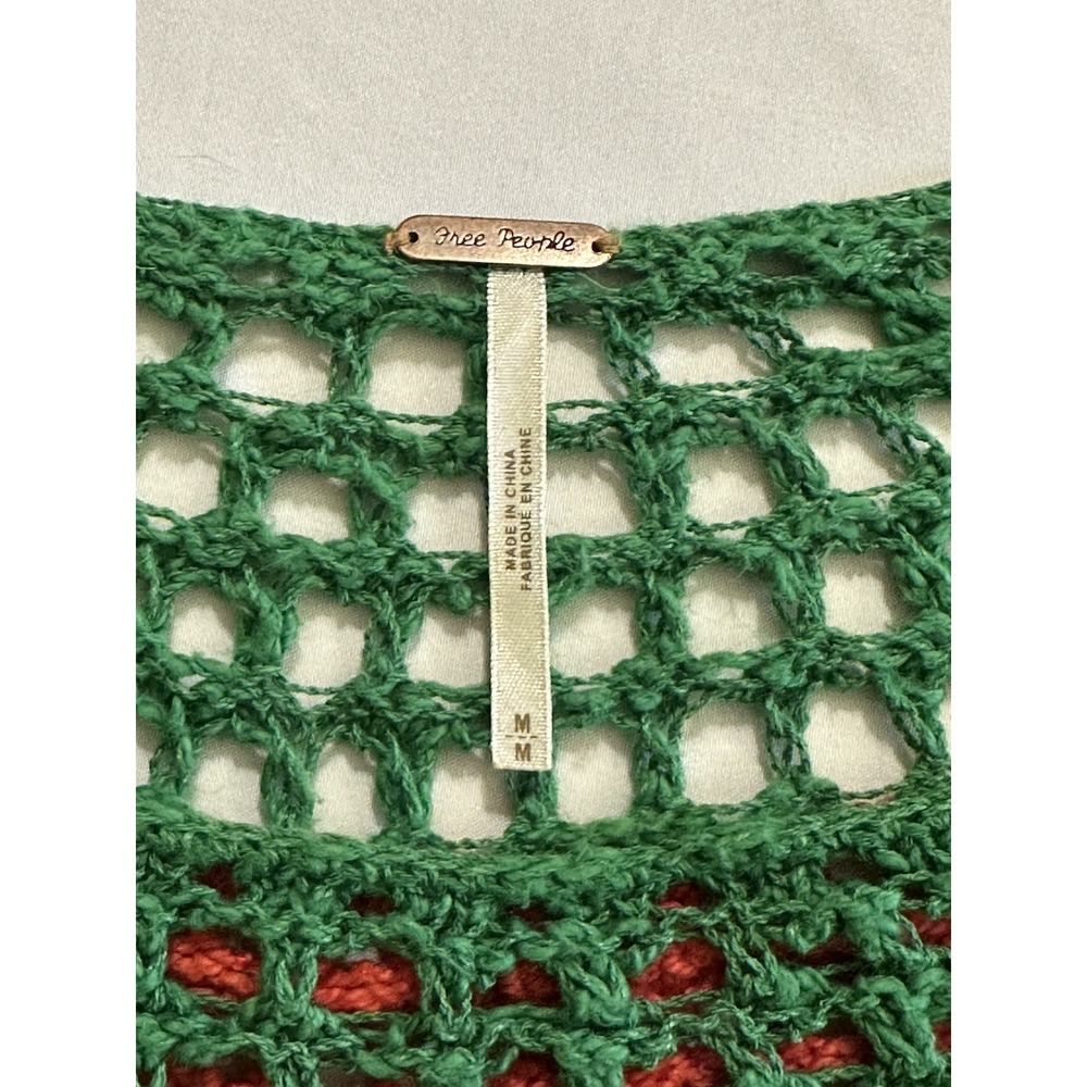 Free People Crochet Knit Sweater Women's Medium Boho Colorblock Open Weave - Picture 3 of 4